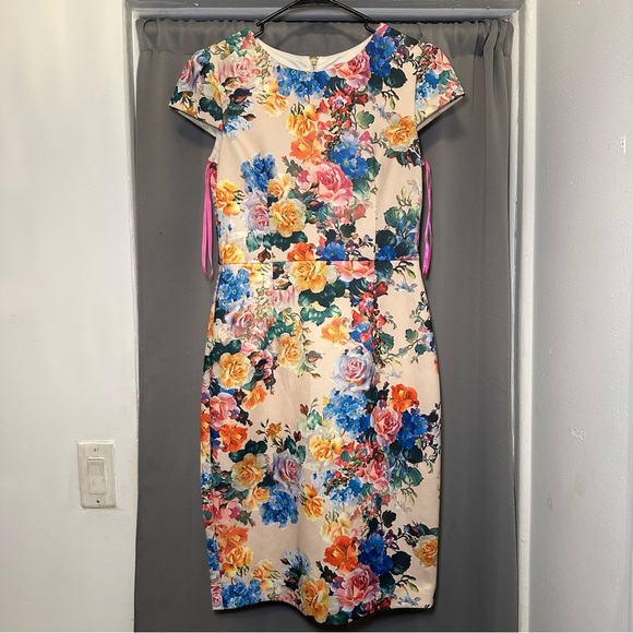 Betsey Johnson Vibrant Floral Cocktail Midi Dress - Picture 1 of 16